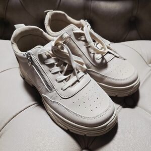 Cream Beige Sneakers with Side Zipper Size 8.5